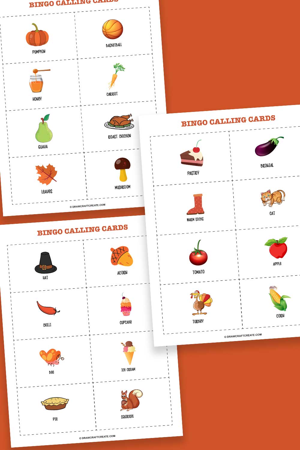 printable thanksgiving bingo calling cards