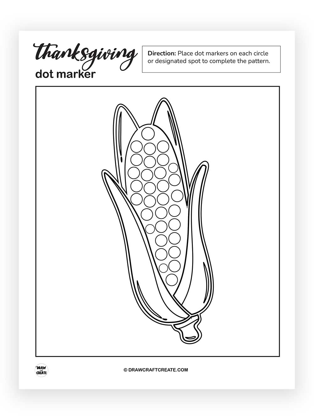 printable thanksgiving dot marker corn