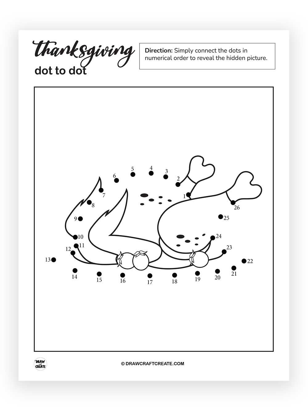 printable thanksgiving dot to dot chicken roast