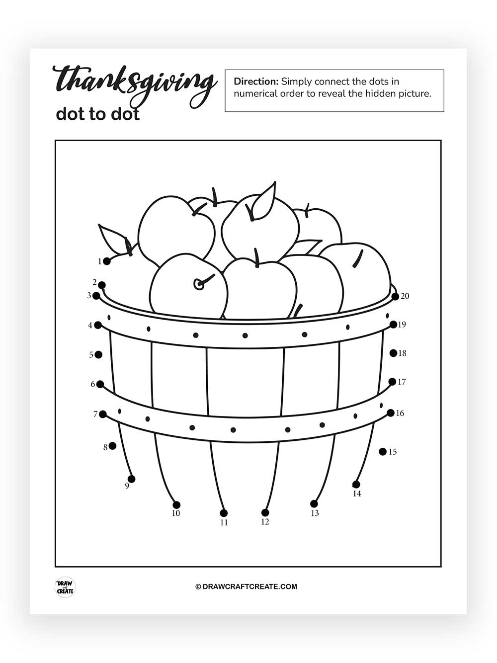 printable thanksgiving dot to dot fruit basket