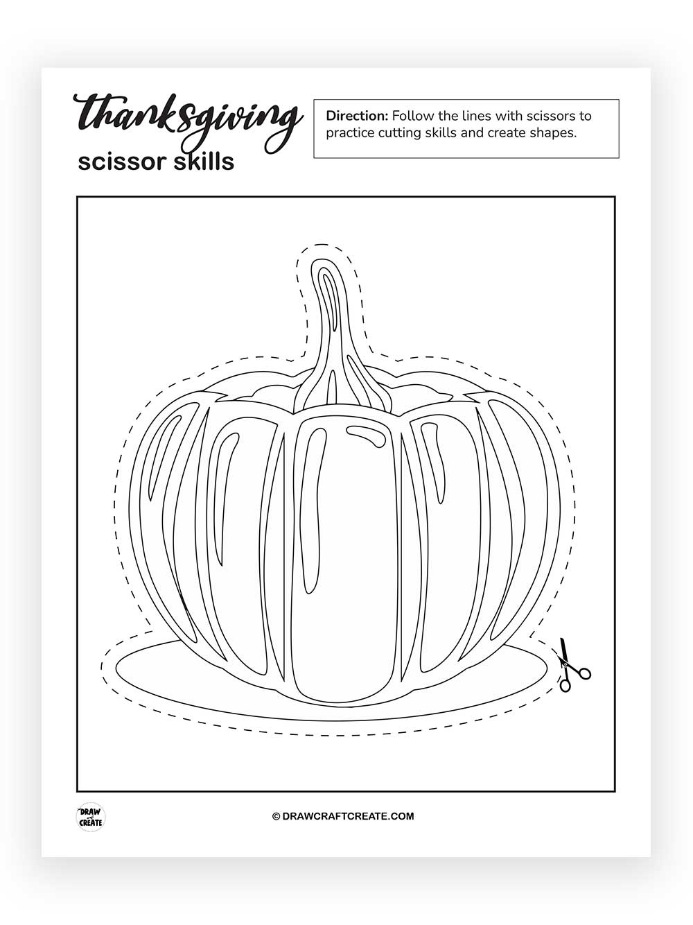 printable thanksgiving pumpkin scissor skill