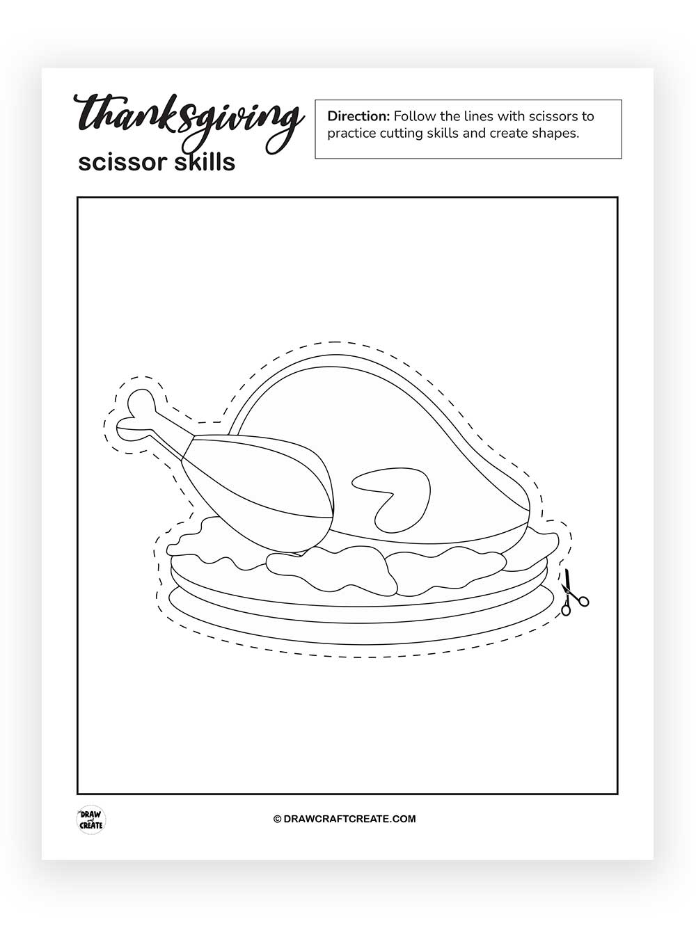 printable thanksgiving roast chicken scissor skill