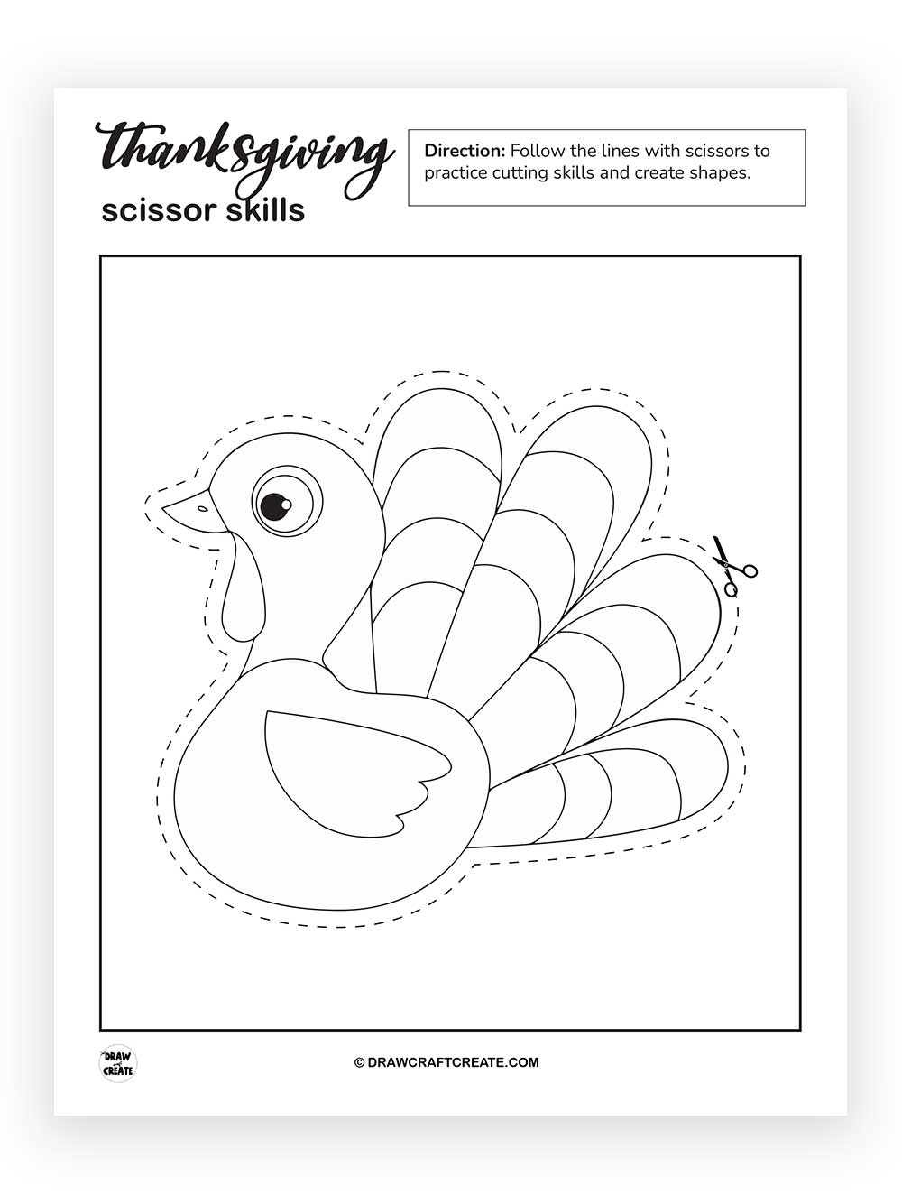 printable thanksgiving turkey scissor skill