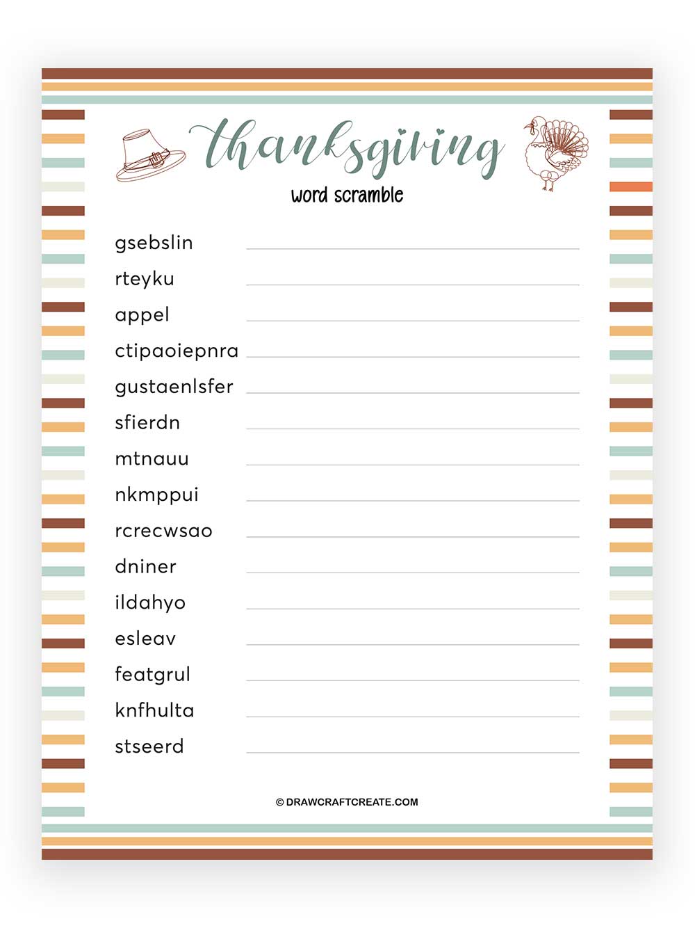 printable thanksgiving word scramble