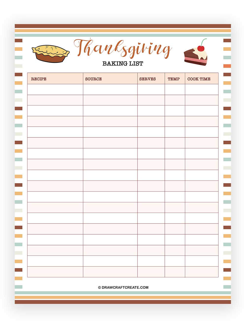 thanksgiving baking list