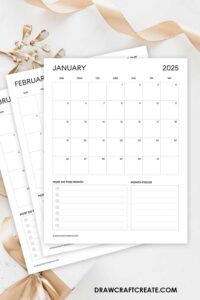 2025 Calendar Printable Free Template (Vertical) - Draw Craft Create