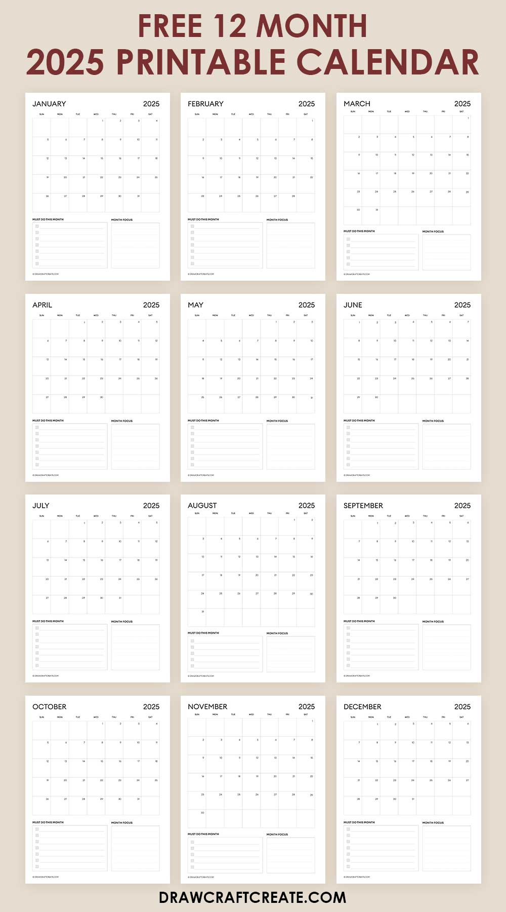 printable 2025 calendar free