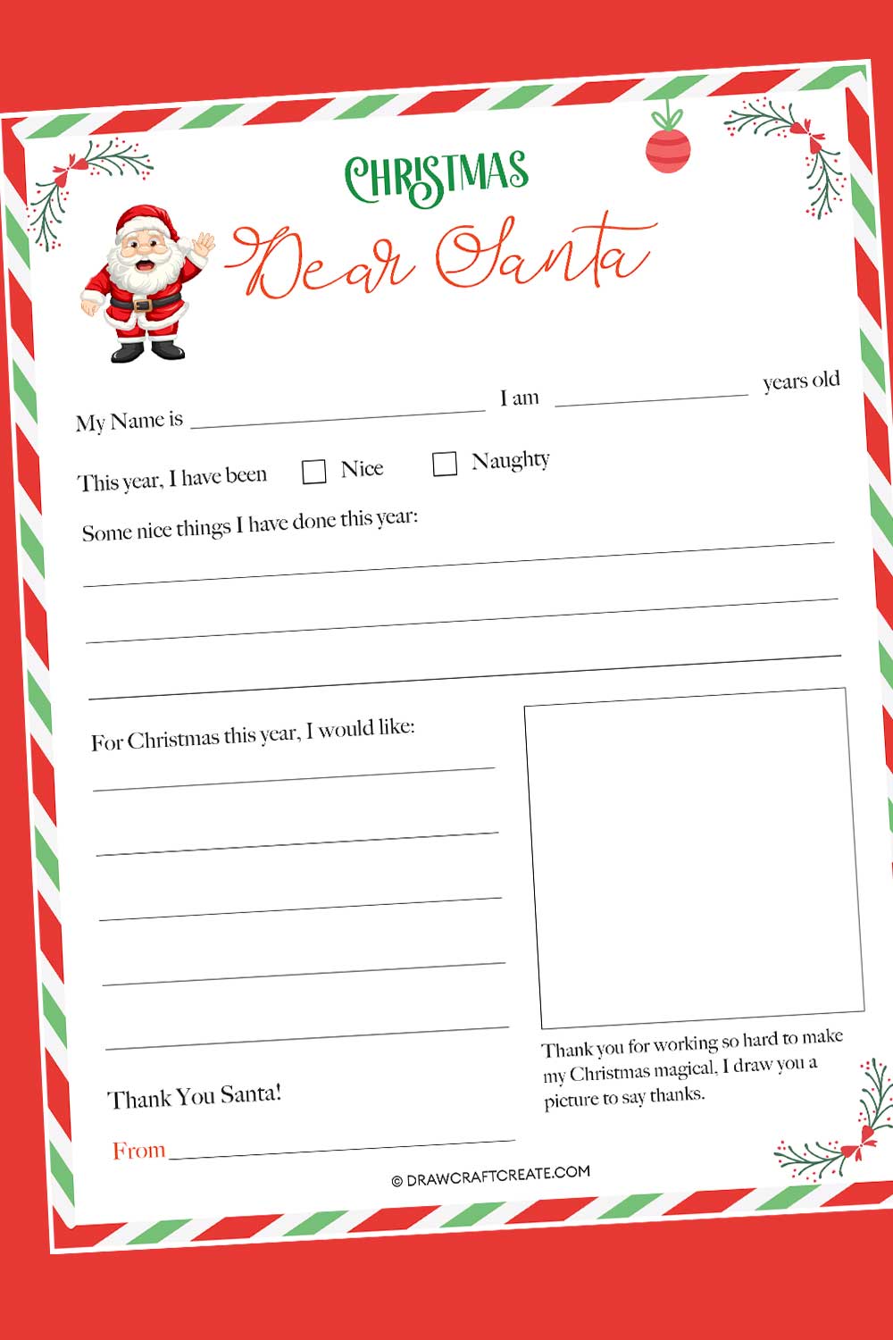 Printable Letter To Santa Template