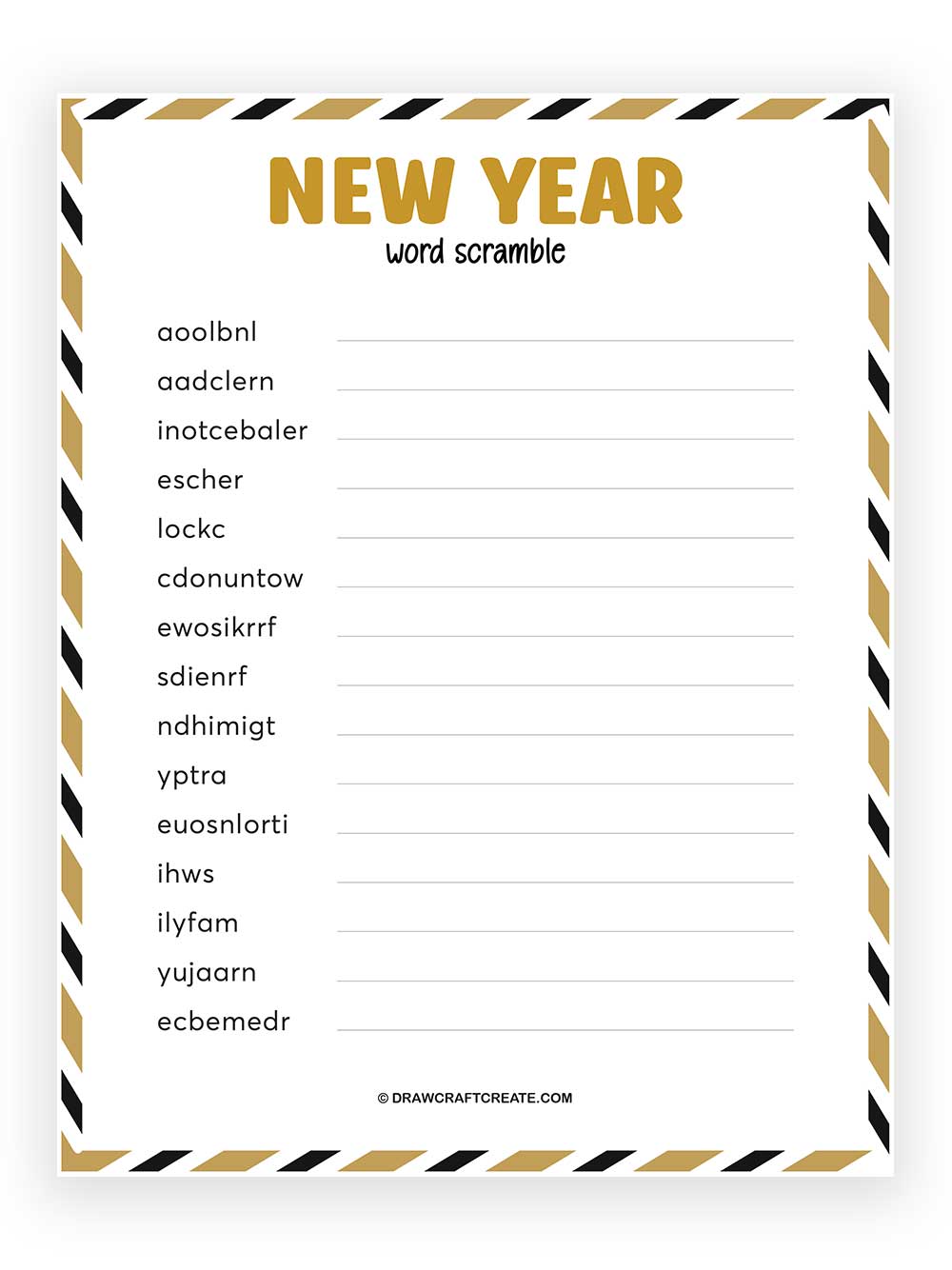 Printable New Year Word Scramble