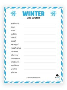 Free Printable Winter Word Scramble - Draw Craft Create
