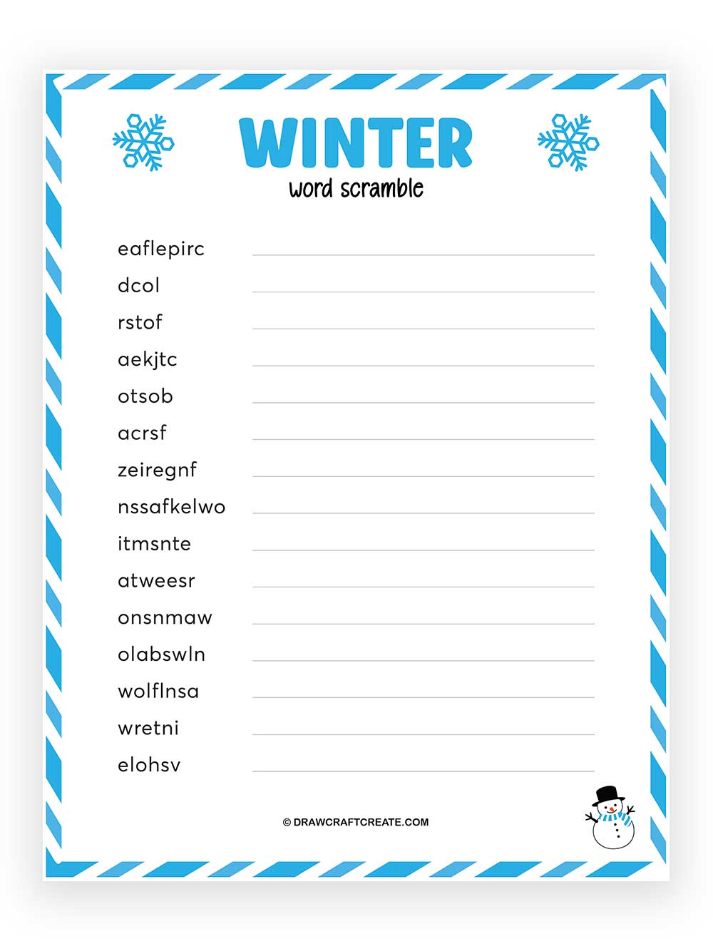 Printable Winter Word Scramble