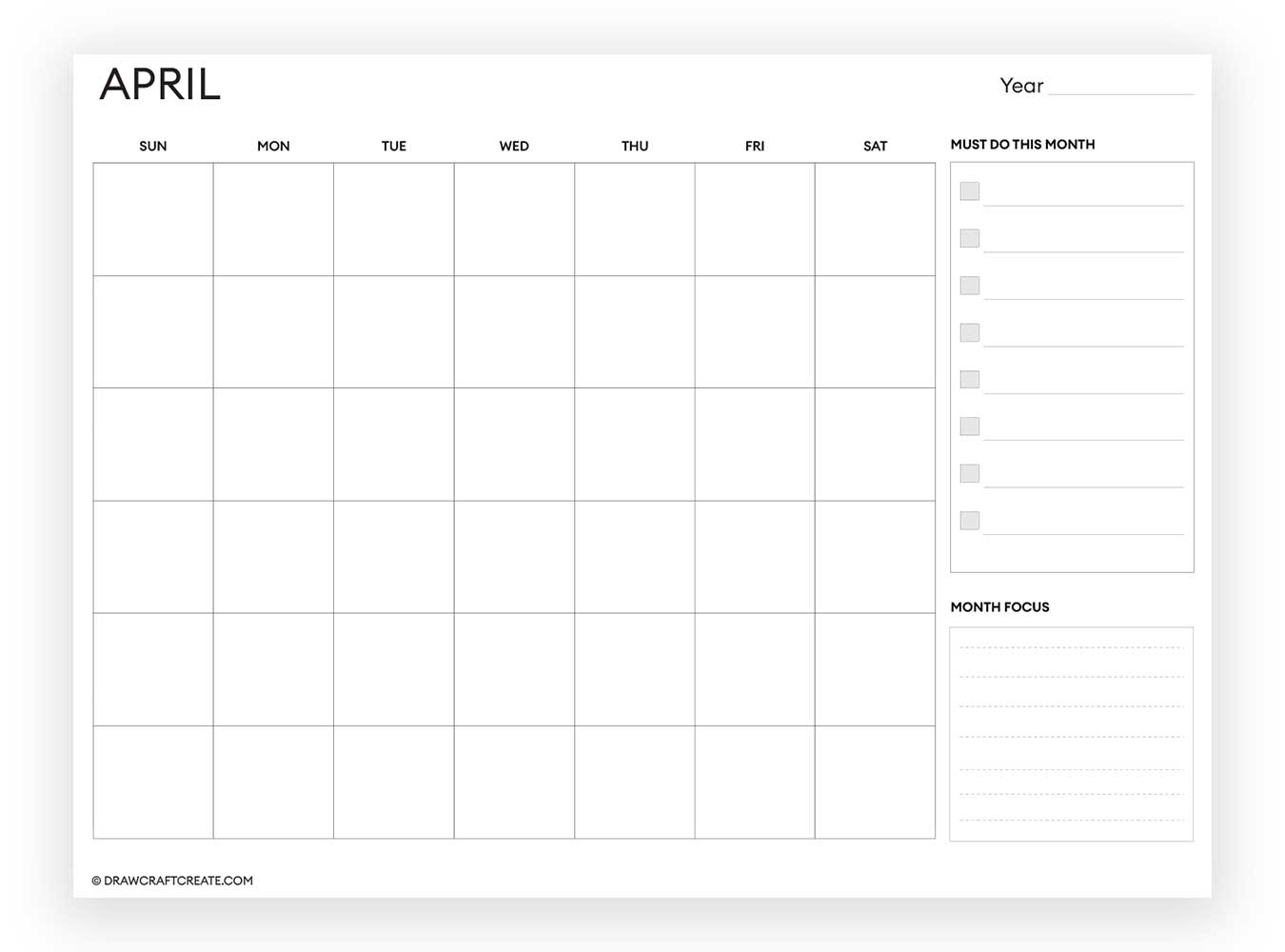 april blank calendar