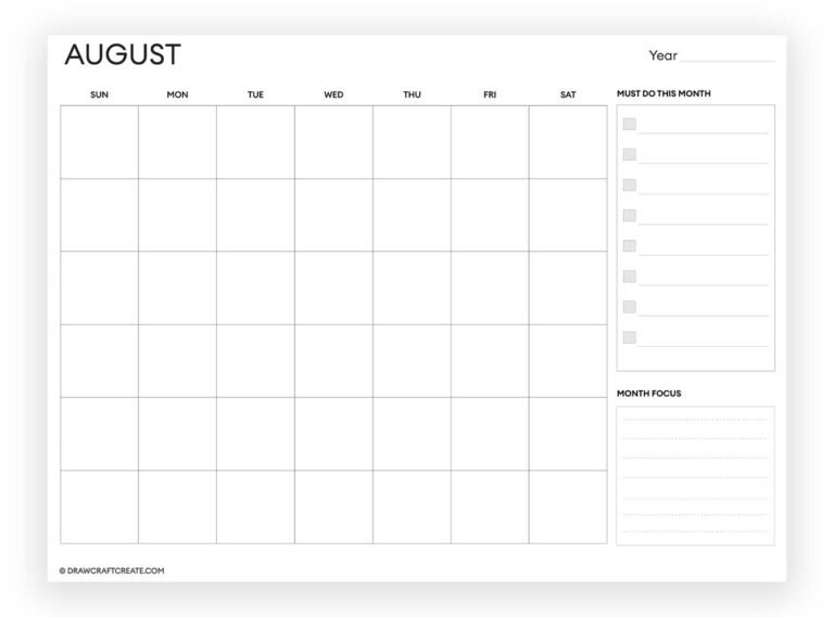 Free Printable Blank Calendars (Vertical, Landscape) - Draw Craft Create