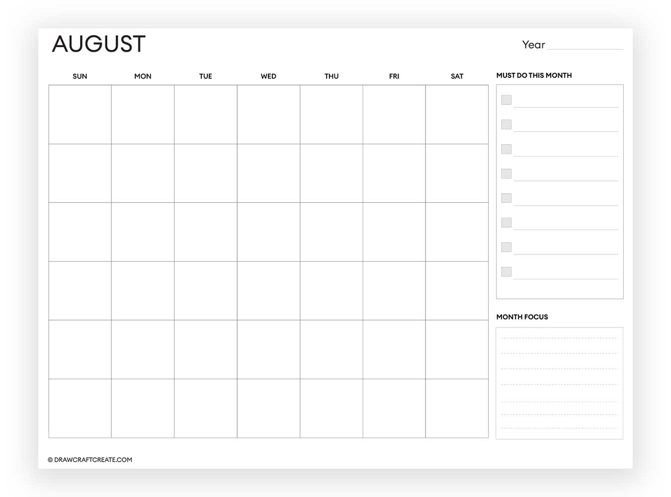 august blank calendar