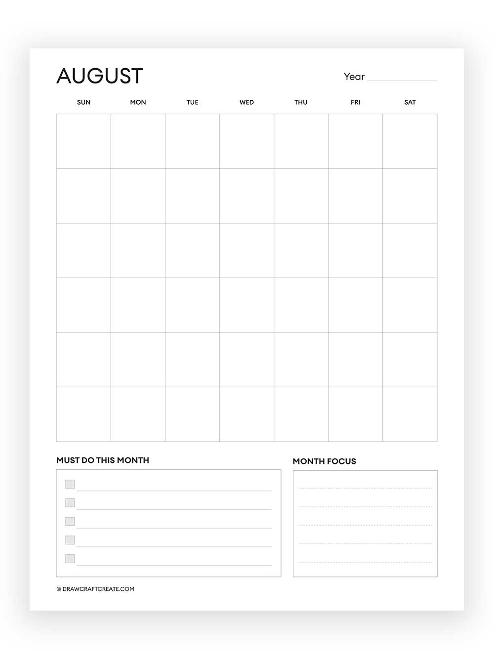 august blank calendar