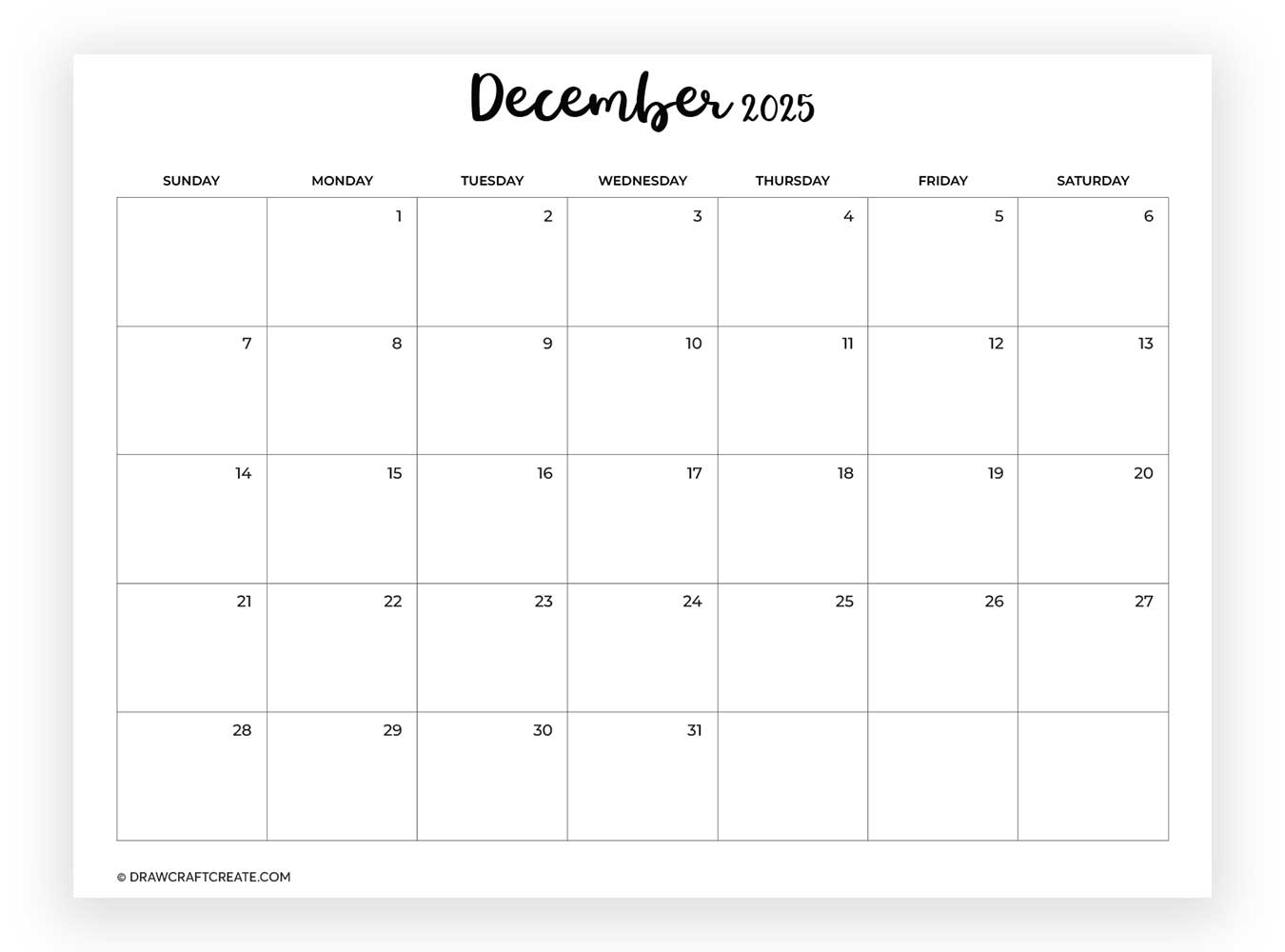 december 2025 calendar