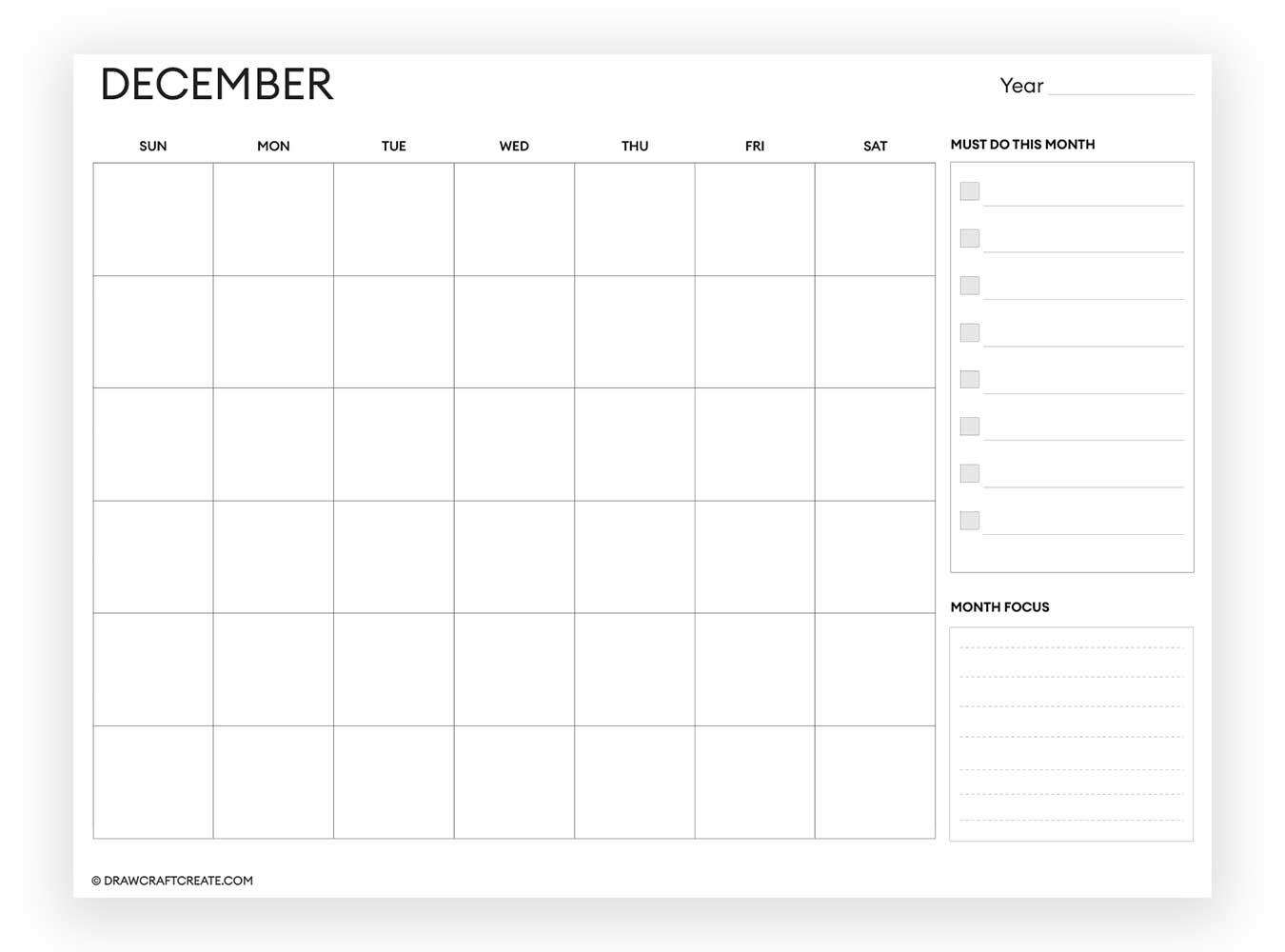 december blank calendar