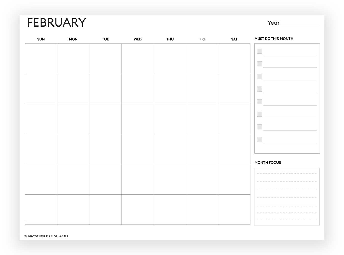 february blank calendar