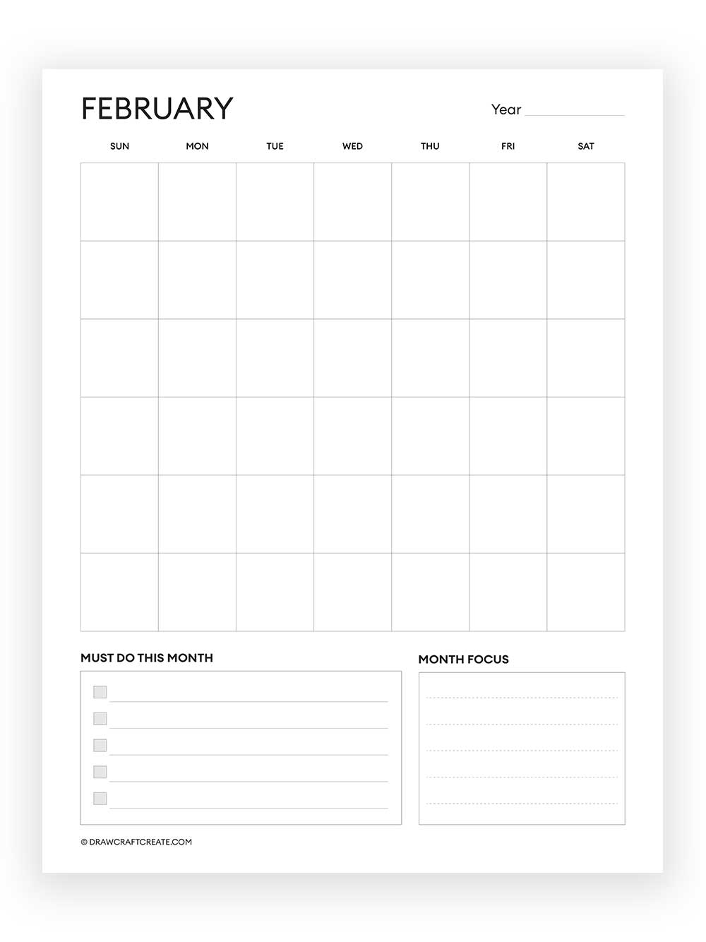 february blank calendar