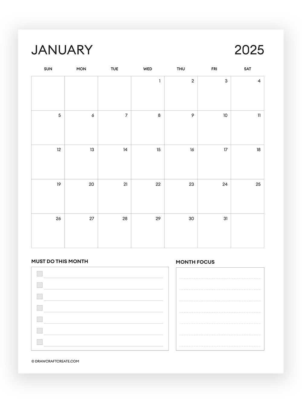 january 2025 calendar