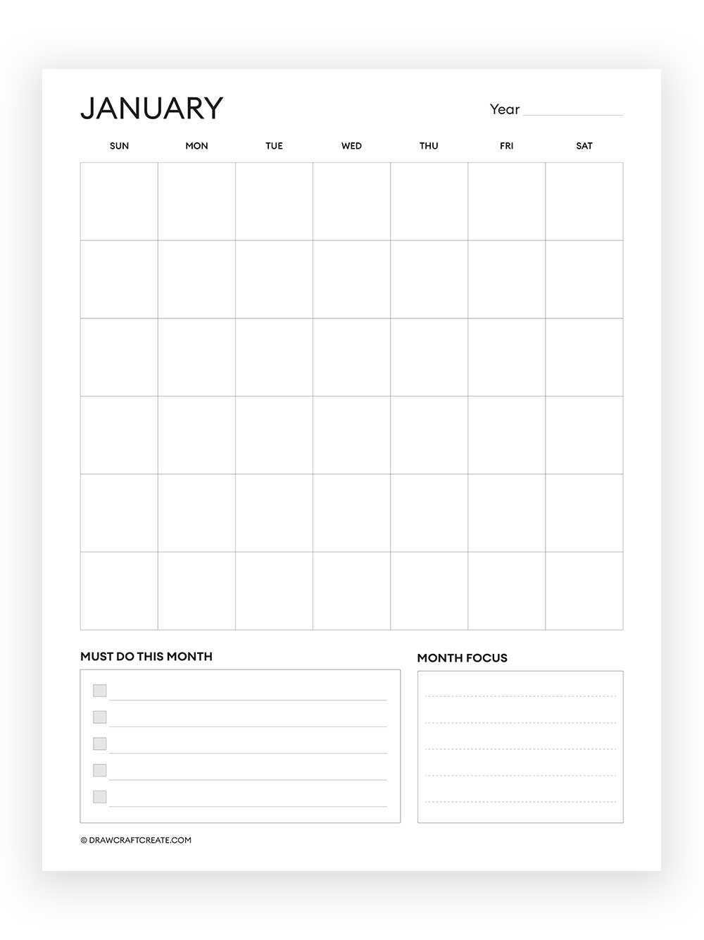 january blank calendar