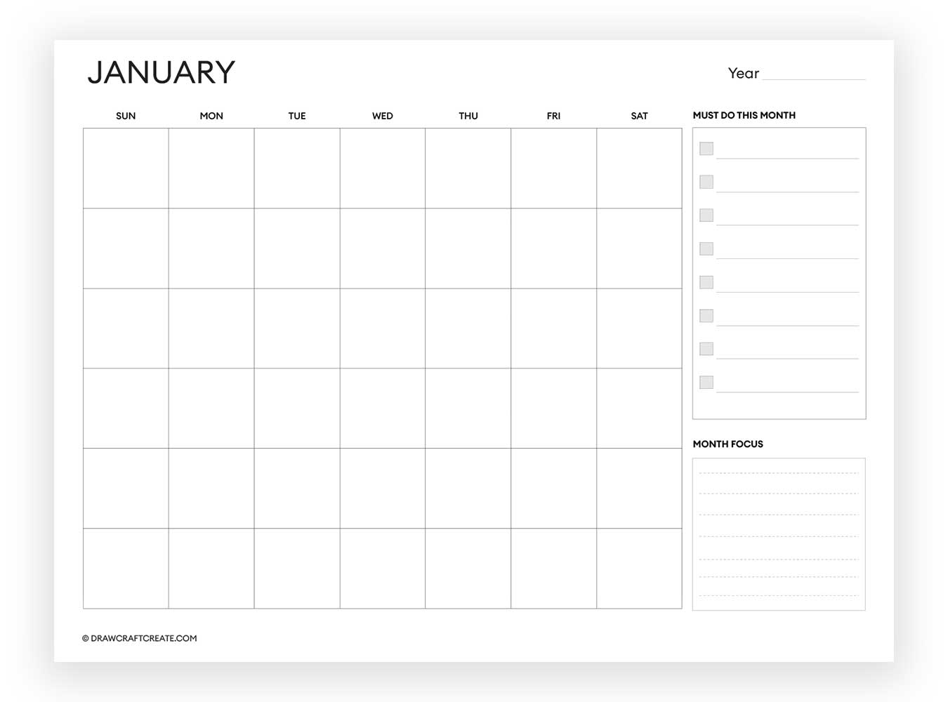 january blank calendar