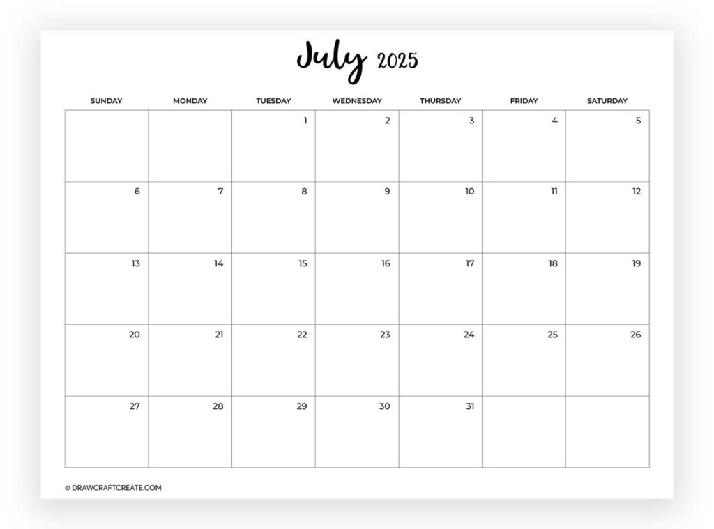 Free Printable 2025 Calendar Templates (All 12 Months) - Draw Craft Create