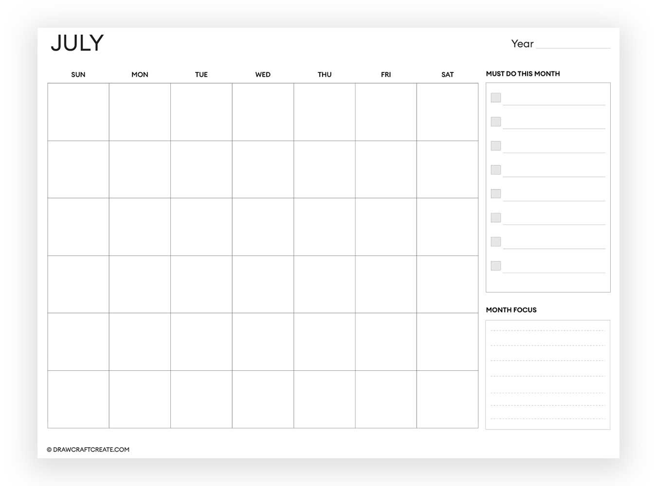 july blank calendar