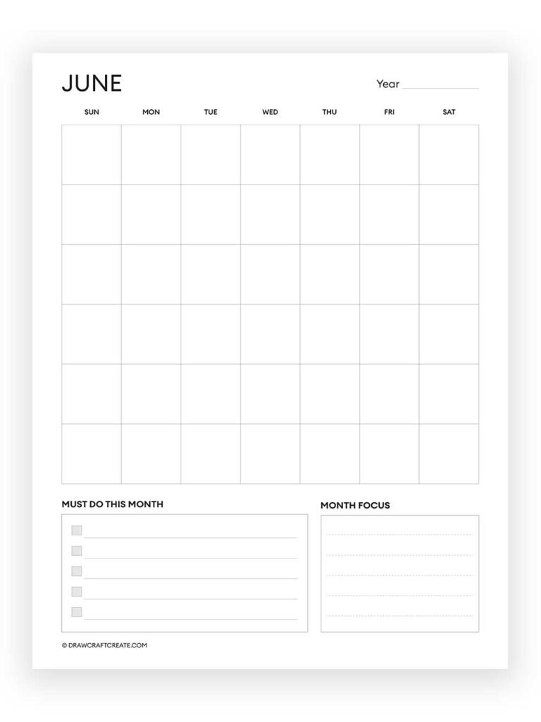 Free Printable Blank Calendars (Vertical, Landscape) Draw Craft Create