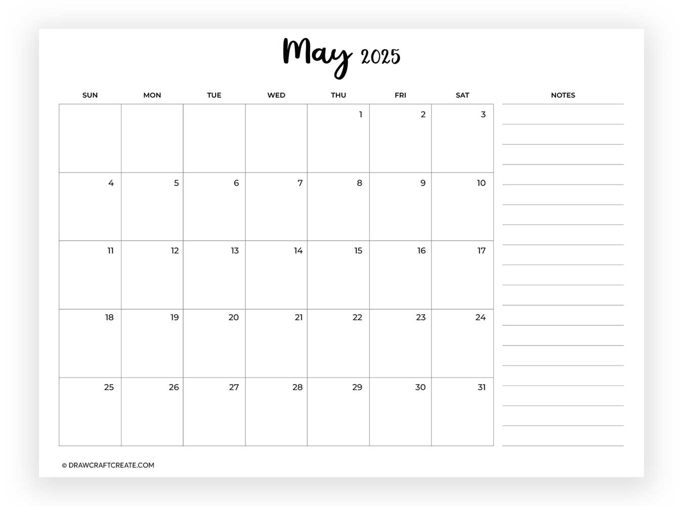 may 2025 calendar with note