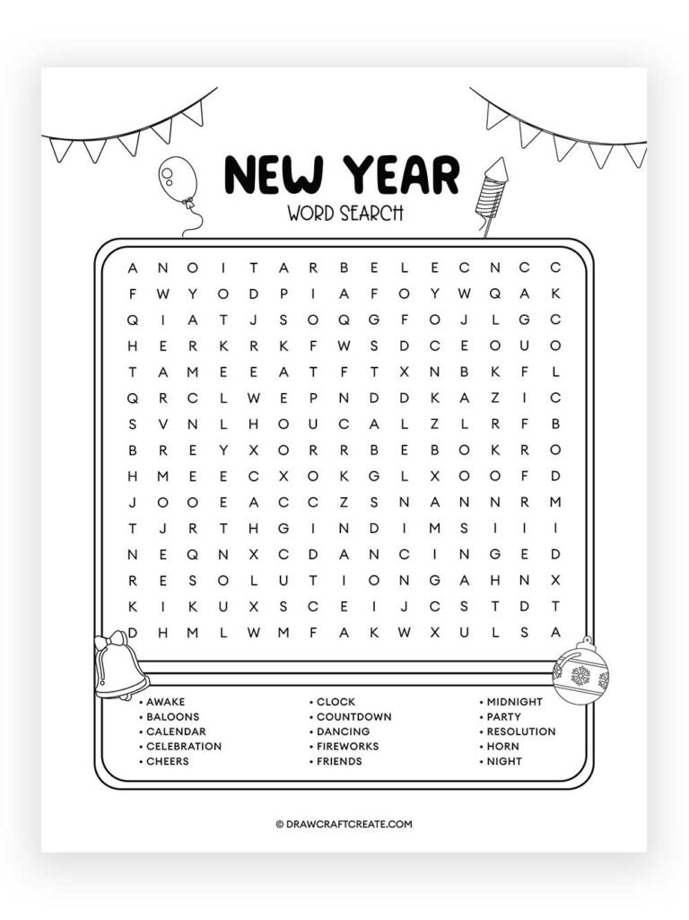 New Year's Word Search (Free Printable) - Draw Craft Create
