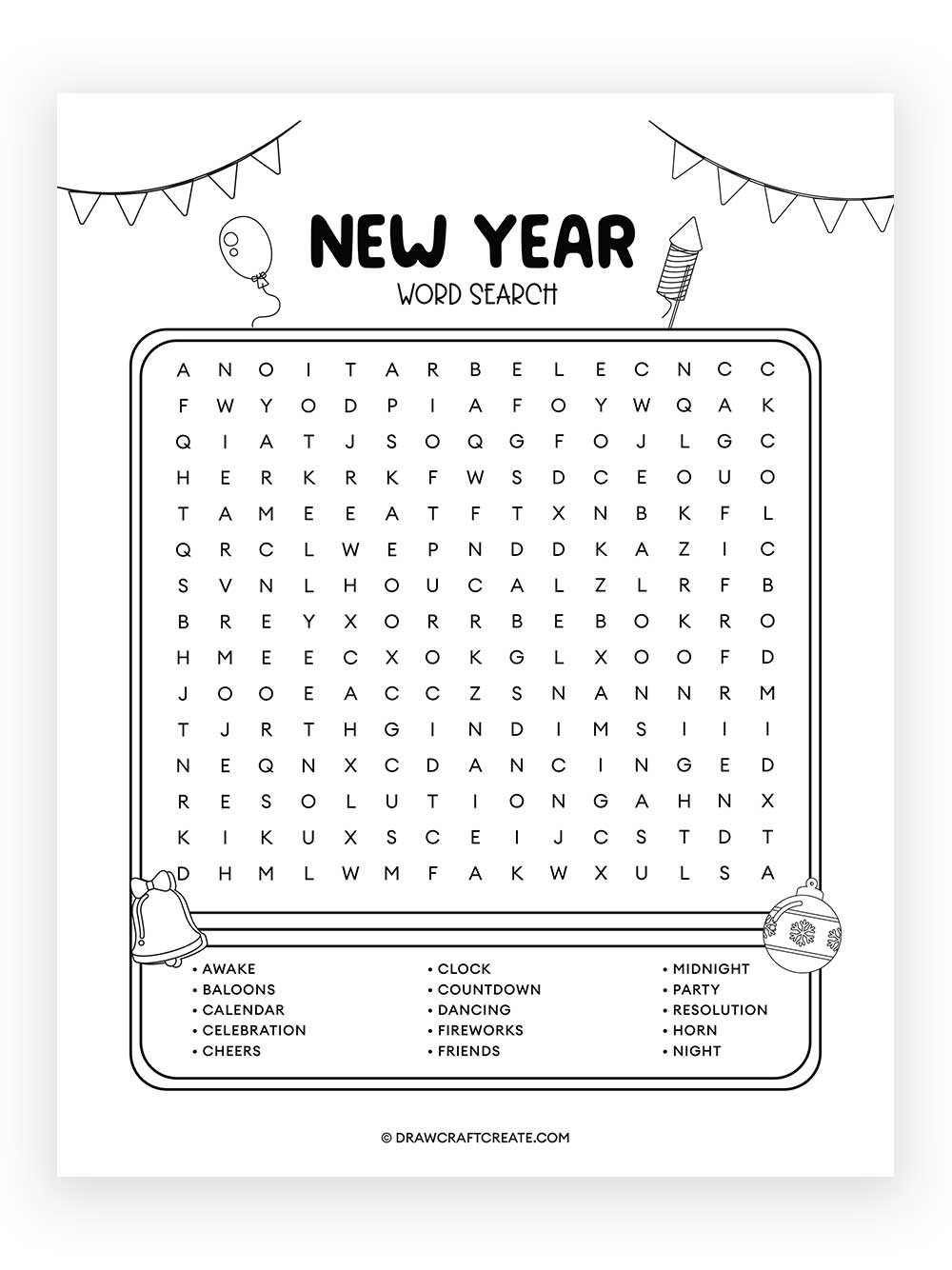 new year word search printable