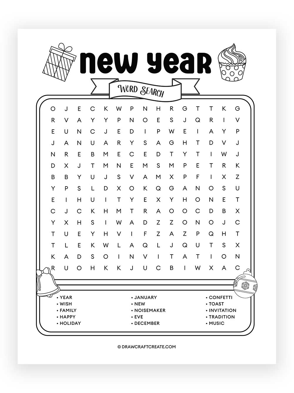 new year word search printable