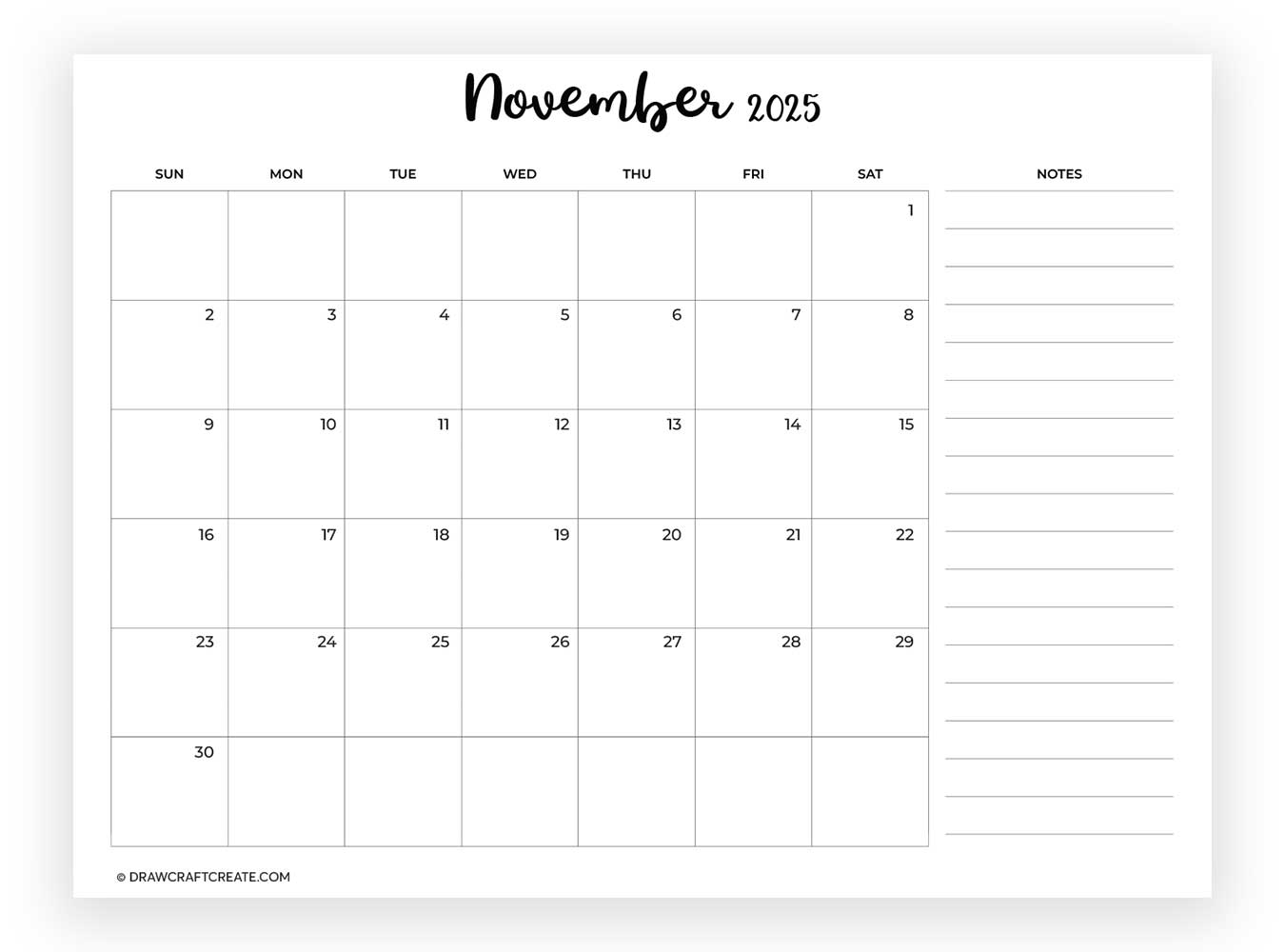 november 2025 calendar with note