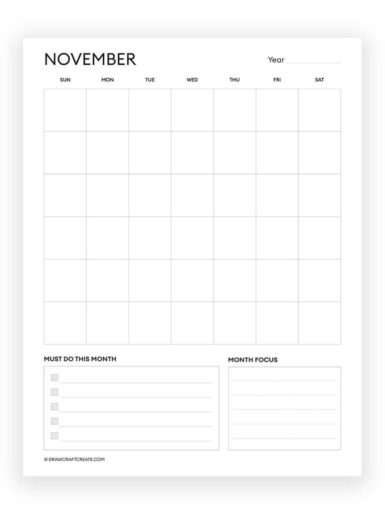 Free Printable Blank Calendars - November Blank Calendar 768x1025 
