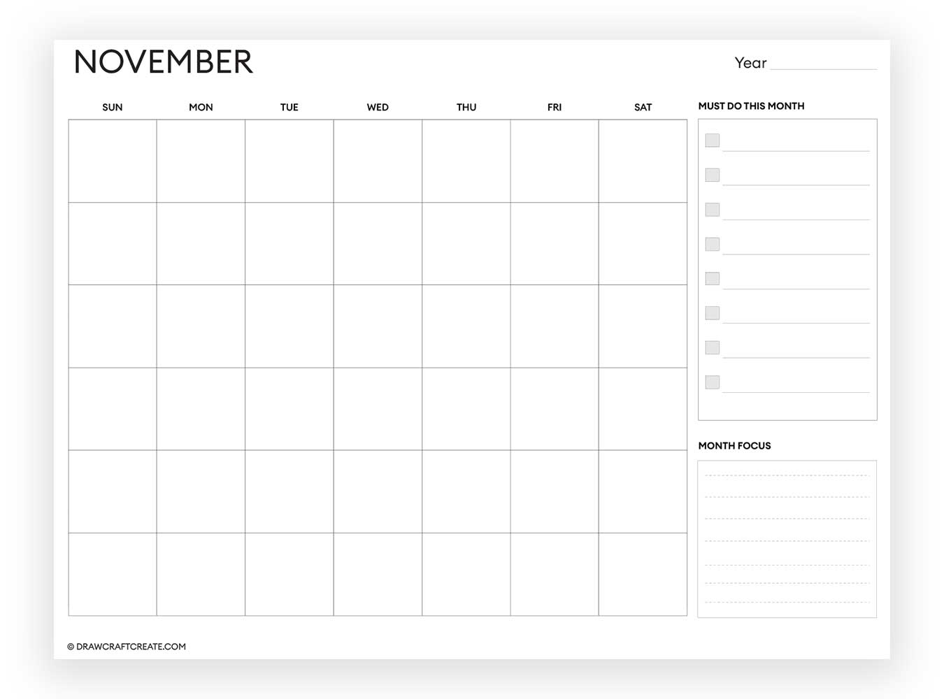 november blank calendar