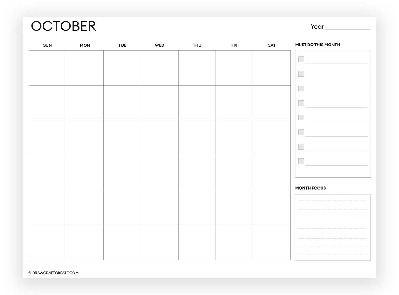 october blank calendar