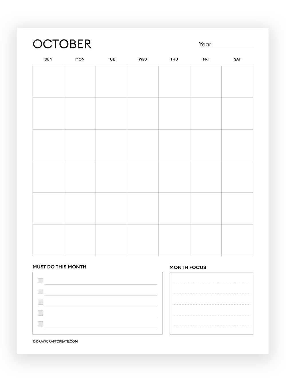 october blank calendar