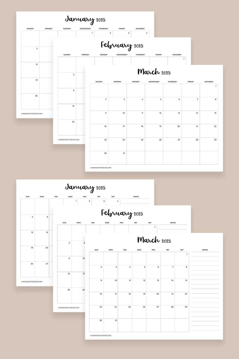 Free Printable 2025 Calendar Templates (All 12 Months) - Draw Craft Create