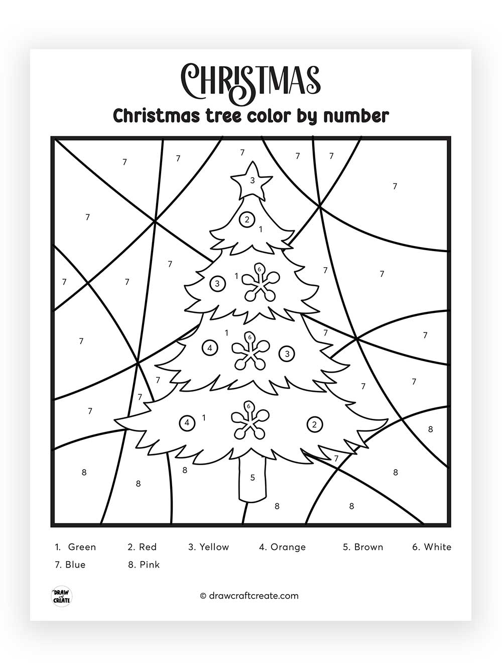 printable christmas tree color by number