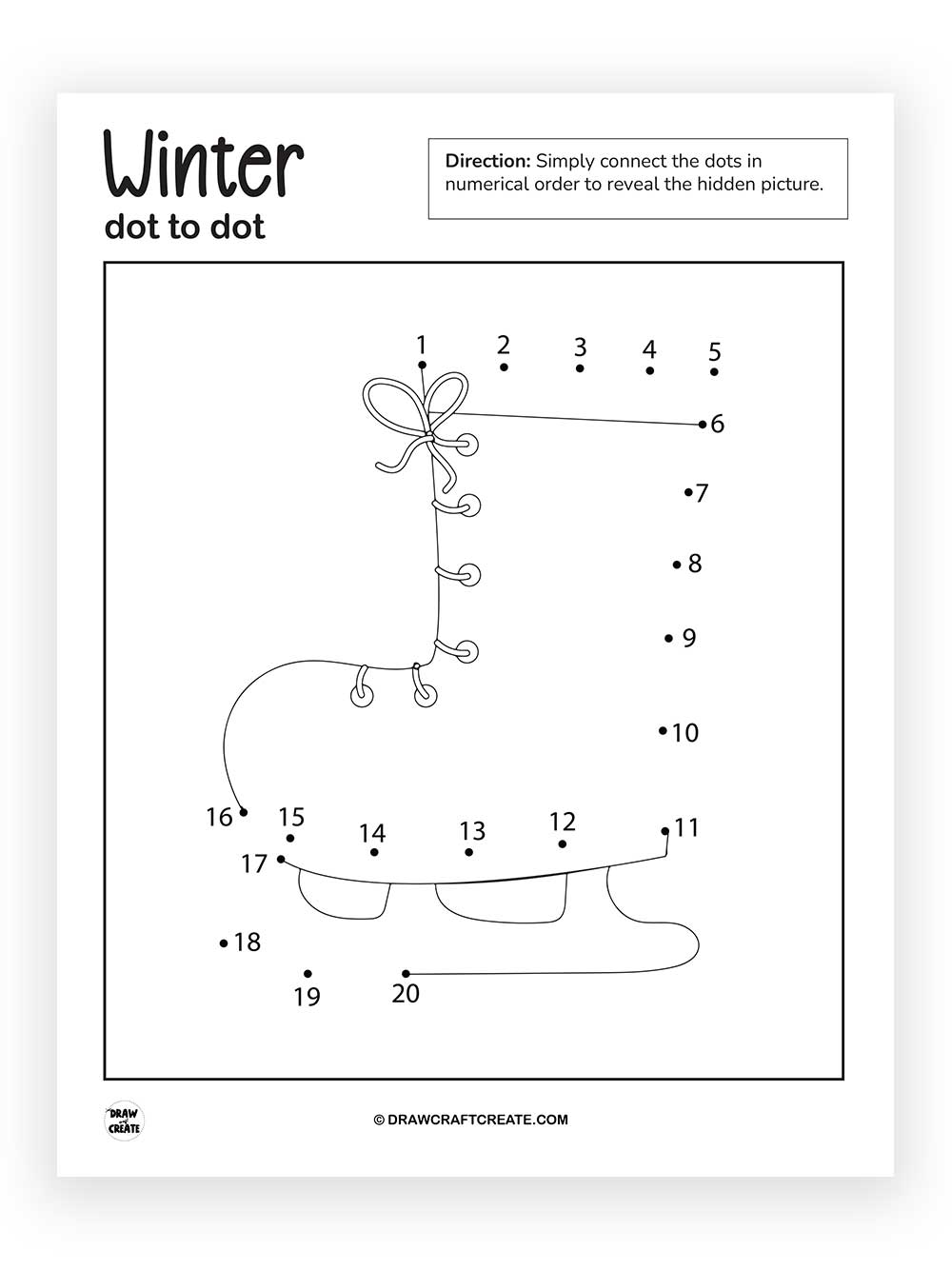 printable ice skate dot to dot