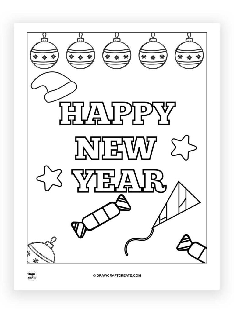 Free Printable New Year Coloring Pages - Draw Craft Create