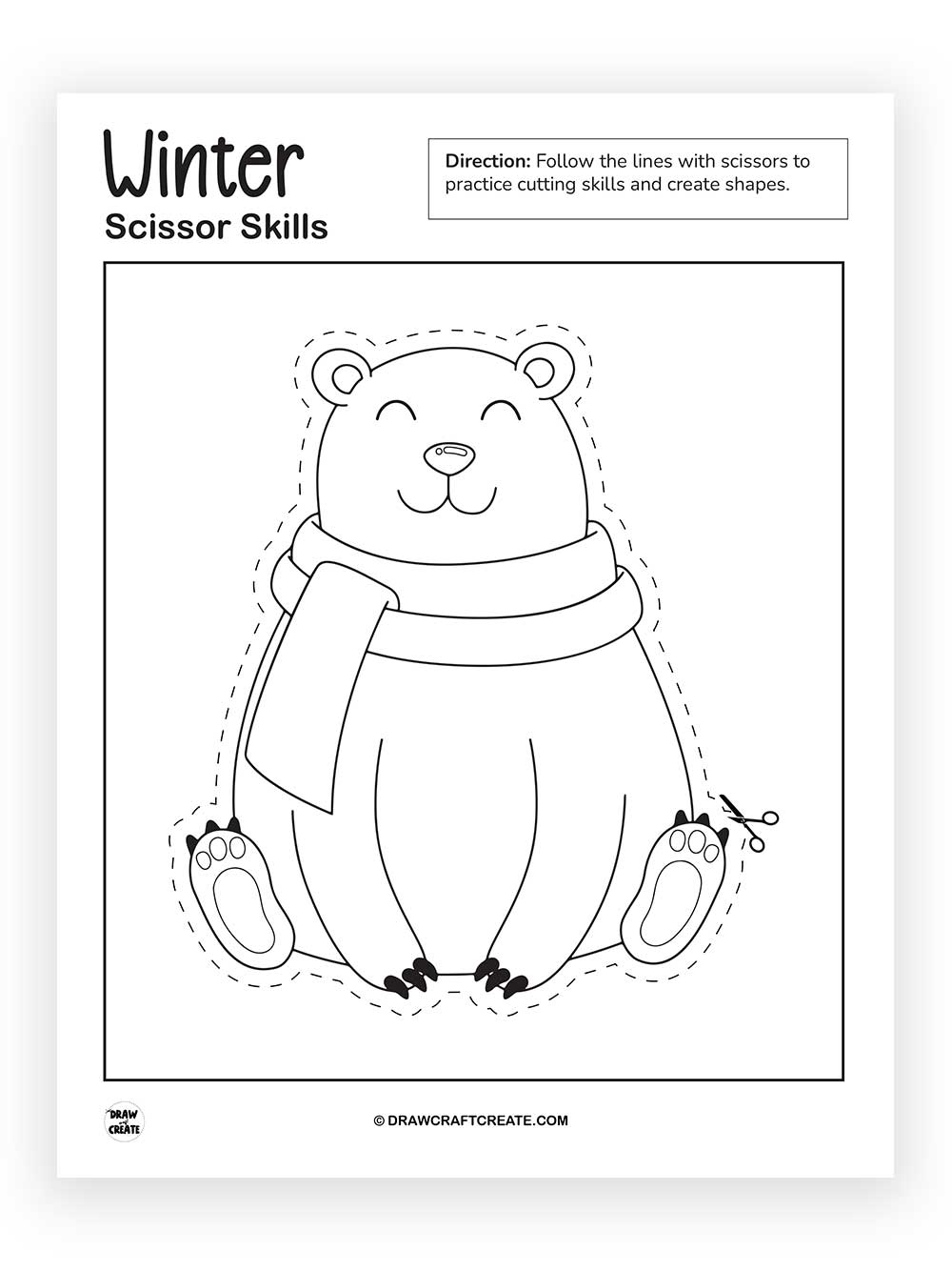 printable polar bear scissor skill