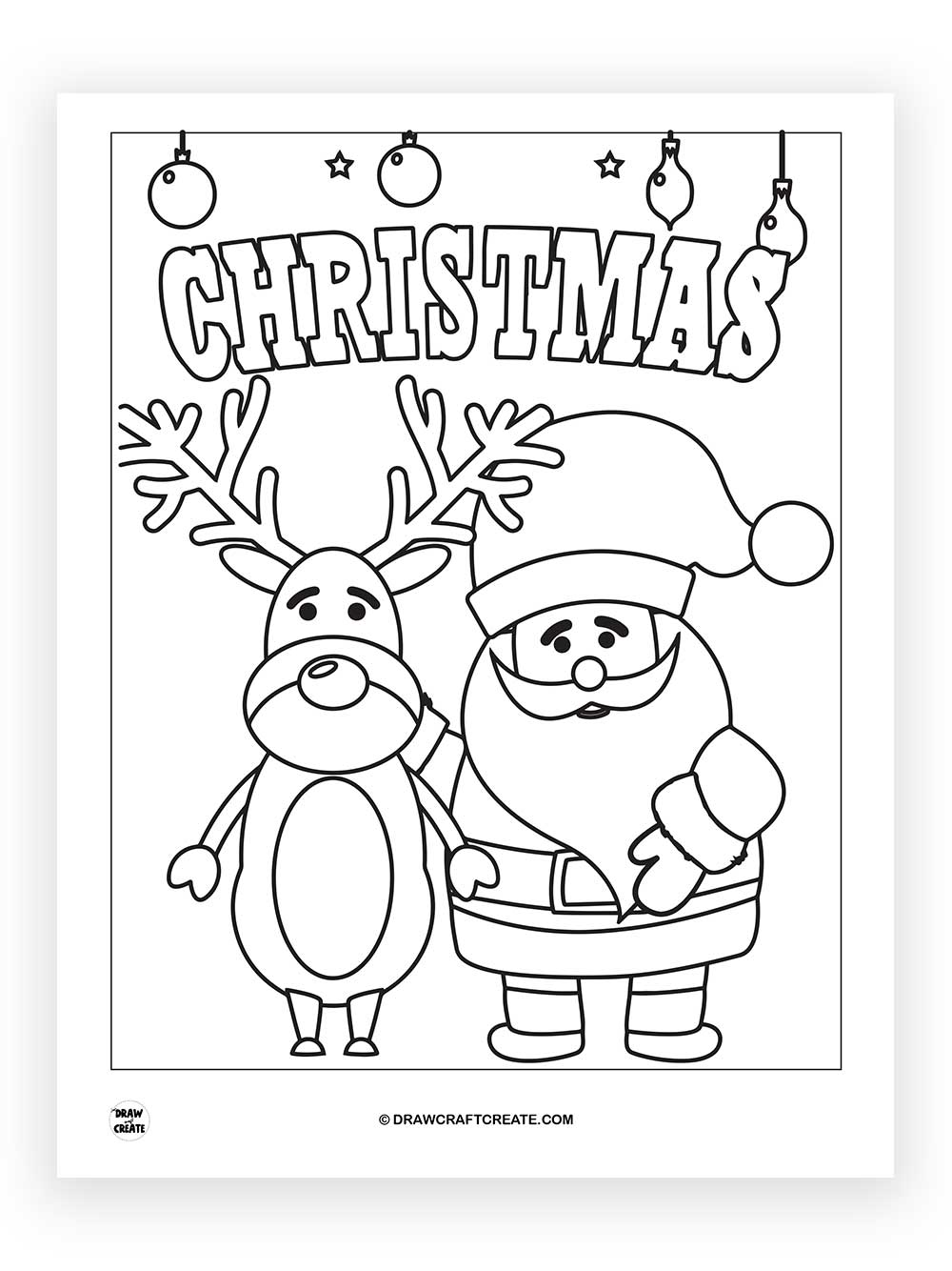 printable santa and reindeer coloring page