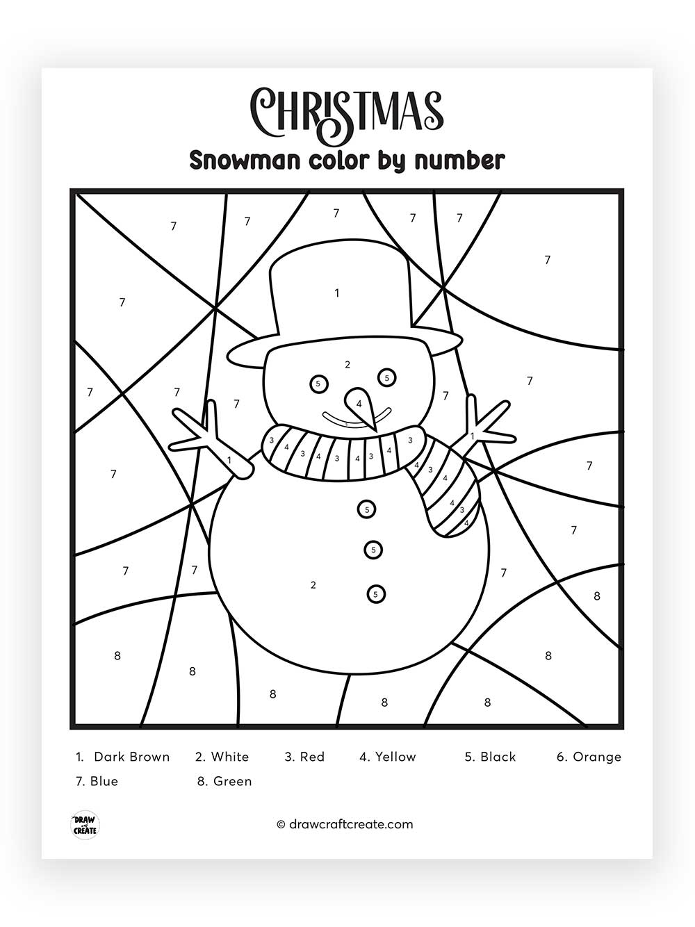 printable snowman color by number