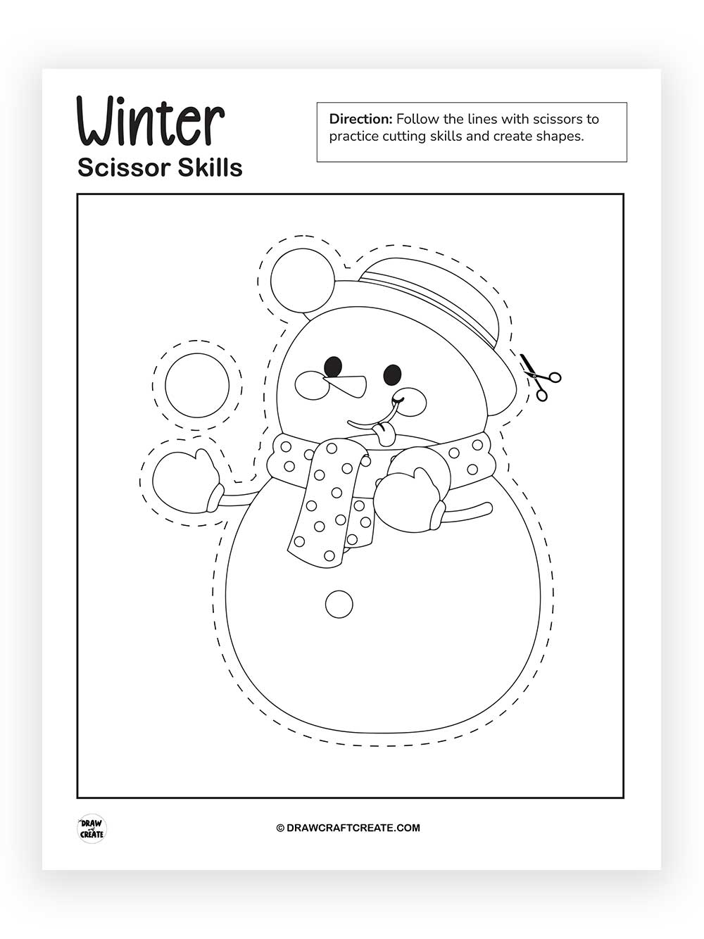 printable snowman scissor skill