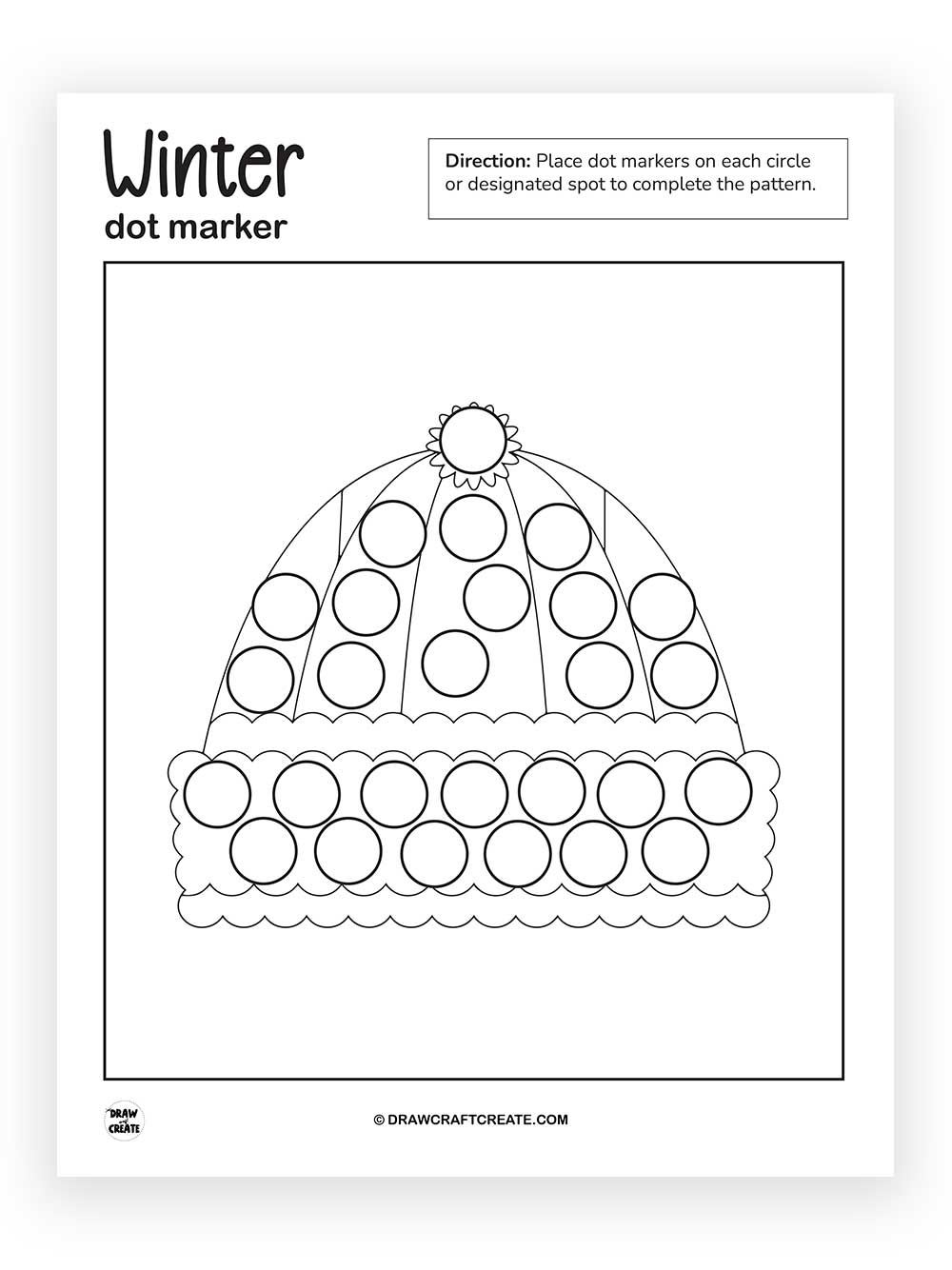 printable winter hat dot marker