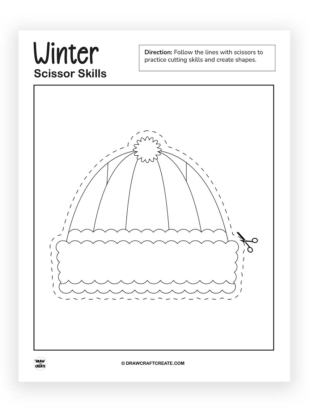 printable winter hat scissor skill