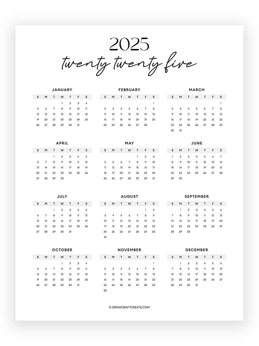 2025 Calendar Free Printable Portrait