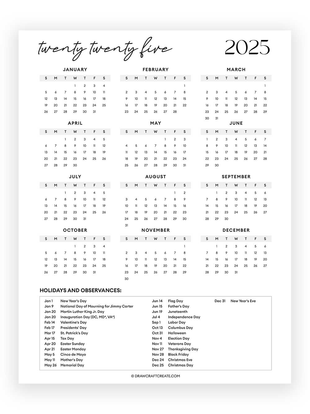 2025 Calendar With Holidays Free Printable Portrait